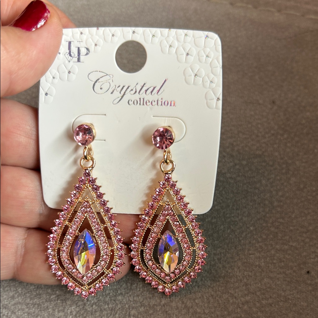 Pink And Gold Teardrop Earrings